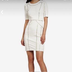 BCBGMaxAzria Isadora Jacquard Block Studded Sheath Dress in Size S in Cream